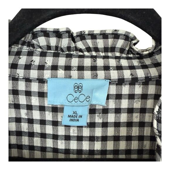 CeCe Tiered Mini Dress Short Sleeve Babydoll Sz Extra Large Black White Gingham - Picture 4 of 9